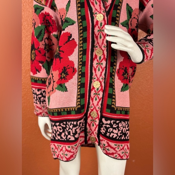 Farm Rio Floral Knit Cardigan Sweater - Pink and Red - Picture 4 of 17